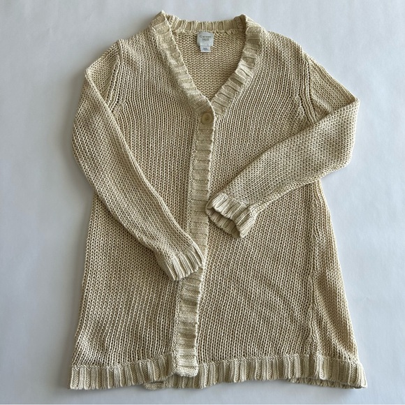 Garnet Hill Linen Cardigan Sweater Size Small Beige - Picture 3 of 12